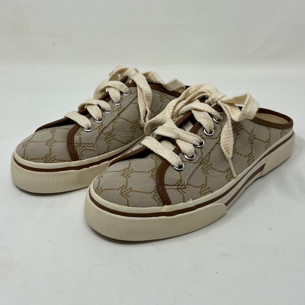 Ralph Lauren Cissy Camel Signature Fabric Mule Sneaker Women's Size 7.5B VTG NEW